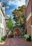 One of many idyllic alleys in the historic city center with residential houses - Side street of Hinthamerstraat, S-Hertogenbosch,