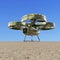 One military quadrocopter drone with camera, camouflage paint render