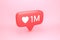 One million likes social media notification with heart icon