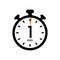 one minute stopwatch icon, timer symbol, cooking time, cosmetic or chemical application time, 1 min waiting time vector