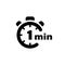 One minute vector icon. Time left symbol isolated. Stopwatch black sign. Vector EPS 10