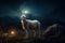 One missing sheep at night. Bible concept for Jesus looking for lost sheep. Generative AI