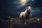 One missing sheep at night. Bible concept for Jesus looking for lost sheep. Generative AI