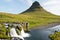 One of the most popular waterfall on Iceland - Kirkjufellsfoss on snaefellsnes peninsula, Iceland in summer