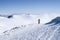 One mountaineer in snow winter mountain, Bulgaria