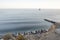 One oceanographer stands on the sea. Sea background landscape