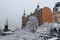 One of the old buildings of Stockholm Sweden on a winter day with snow