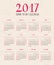 One page calendar 2017 with lettering months.