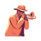 One person blowing trumpet, performing blues