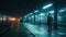One person waiting on subway platform, blurred motion, city life generated by AI