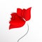 One red abstract flower, poppy, tulip or rose. Spring bright paper-cut style 3d vector holiday design card or wallpaper