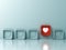 One red social media notification love like heart pin icon pop up from others on light green pastel color wall background