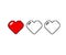 One red and two white pixel hearts in a row