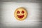 One round biscuit smiling face, humorous sweet food