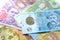 One Russian ruble against the Ukrainian paper money