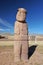 One of the sandstone monoliths of Tiwanaku Tiahuanaco representing a priest El Fraile. Located near La Paz, Bolivia