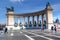 One of the semicircular colonnades in the Square of One of Heroes , Budapest