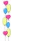 One sided frame of balloons copy space. Colored doodle festive decoration of banners and postcards. Birthday template for social