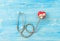 One single alone red heart love shape hand exercise ball with bandage MD medical doctor physician`s