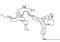 One single continuous line drawing of Taekwondo and Karate training. Two senior men practice taekwondo by attacking using legs and