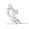 One single drawn continuous line boy playing basketball hand-drawn picture silhouette. Line art