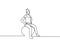 One single drawn line art doodle young mom doing yoga exercise. Beautiful pregnant woman sitting on a yoga balloon isolated hand