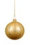 One single gold christmas ball or bauble with glass decoration isolated against white background