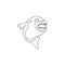 One single line drawing of angry piranha for logo identity. Amazon river fish mascot concept for monster creature icon. Continuous