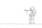 One single line drawing of astronaut hitchhiker holding paper board and wait at side of the road in moon surface vector