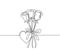 One single line drawing of beautiful rose flower bouquets with heart shape greeting card. Trendy invitation, logo, banner, poster