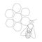 One single line drawing of bee with honeycomb. Honeybee farm icon concept from wasp animal shape. Trendy continuous line