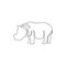 One single line drawing of big cute hippopotamus for kids toy company logo identity. Huge friendly hippo animal mascot concept for