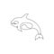 One single line drawing of big cute orca for company logo identity. Orcinus whale mascot concept for national aquatic zoo icon.