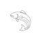 One single line drawing of big salmon for logo identity. Large lake fish mascot concept for fishing tournament icon. Continuous