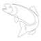 One single line drawing of big salmon or trout for logo identity. Large lake fish mascot concept for fishing tournament