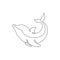 One single line drawing of cute beautiful dolphin for company logo identity. Funny beauty mammal animal mascot concept for circus