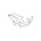 One single line drawing of cute beautiful dolphin for company logo identity. Funny beauty mammal animal mascot concept for circus