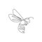 One single line drawing of cute bee for company logo identity. Honeybee farm icon concept from wasp animal shape. Modern