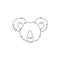 One single line drawing of cute koala head for business logo identity. Little bear from Australia mascot concept for traveling