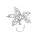 One single line drawing cute potted tropical leaf aglaonema plant. Printable decorative houseplant concept for home wall decor