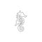 One single line drawing of cute sea horse for aquatic logo identity. Sea monster animal mascot concept for national zoo icon.