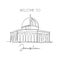 One single line drawing Dome of the Rock, Al Aqsa mosque landmark. Famous iconic in Jerusalem. Tourism postcard home wall decor