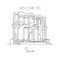 One single line drawing Ephesus Ancient landmark. World famous place in SelÃ§uk Ismir, Turkey. Tourism travel postcard wall decor