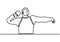 One single line drawing of fat man exercise to throw shot put powerfully on the field vector illustration. Healthy lifestyle