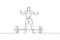 One single line drawing of fit young athlete muscular man lifting barbells working out at a gym vector illustration. Weightlifter