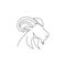 One single line drawing of funny cute goat head for stock breeding logo identity. Lamb mascot emblem concept for animal husbandry