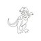 One single line drawing of furious tyrannosaurus rex for logo identity. Dino animal mascot concept for prehistoric theme park icon