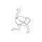 One single line drawing of giant running ostrich for logo identity. Flightless bird mascot concept for safari park icon. Modern