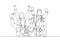 One single line drawing of group of college student throw their cap to the air to celebrate their school graduation