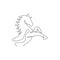 One single line drawing of jumping elegance horse for company logo identity. Strong gallop head mammal animal symbol concept.